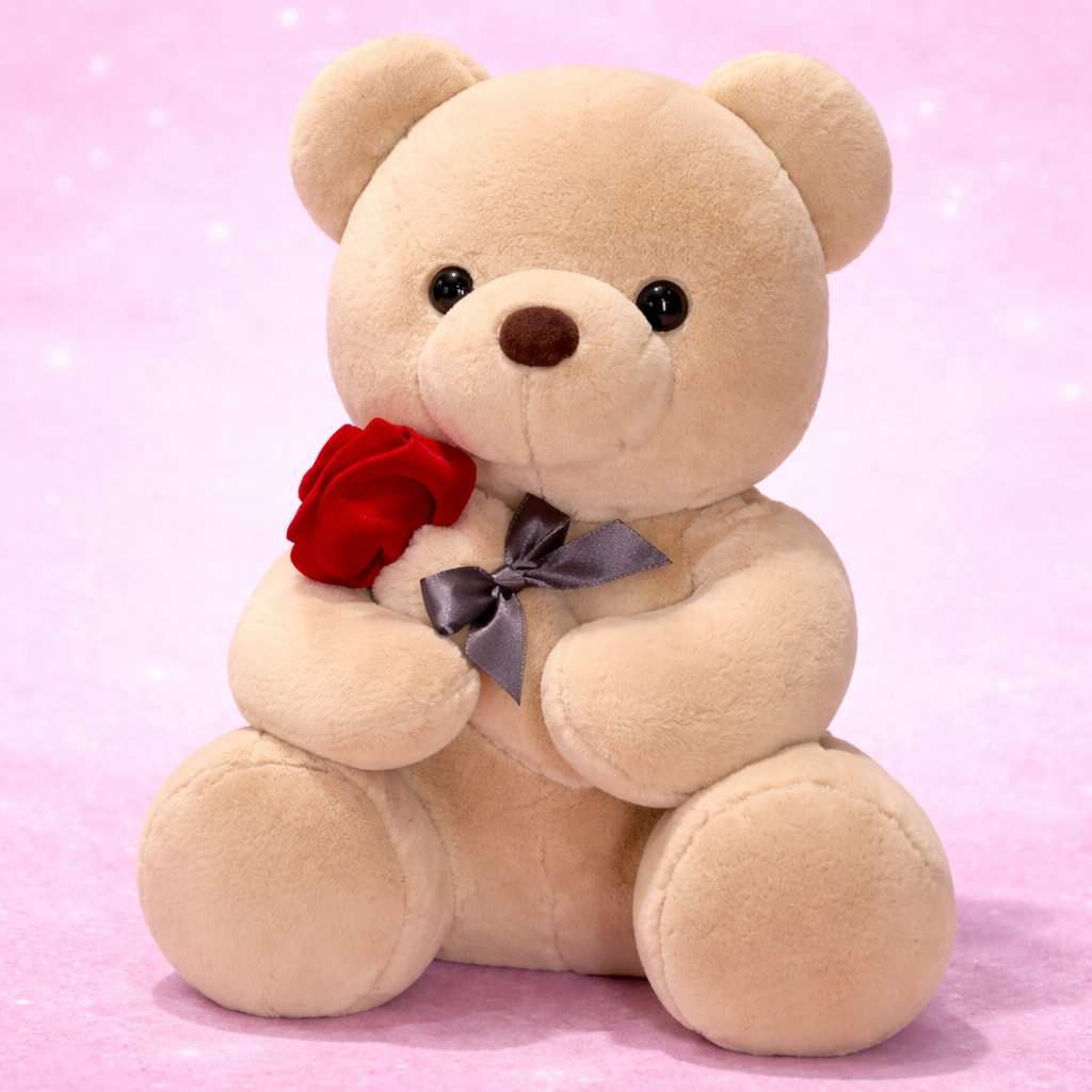 Rose Teddy Plush - Soft Valentine's Day Gift Cushion