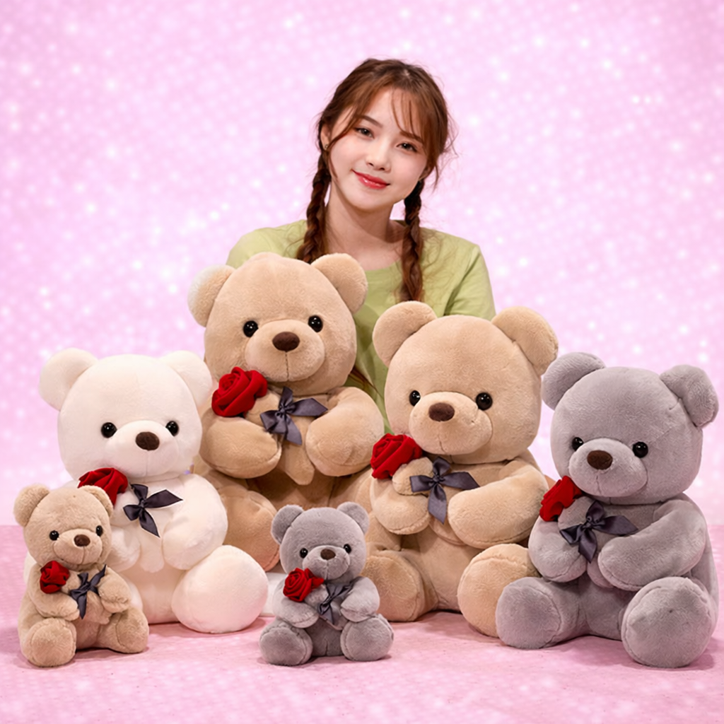 Rose Teddy Plush - Soft Valentine's Day Gift Cushion