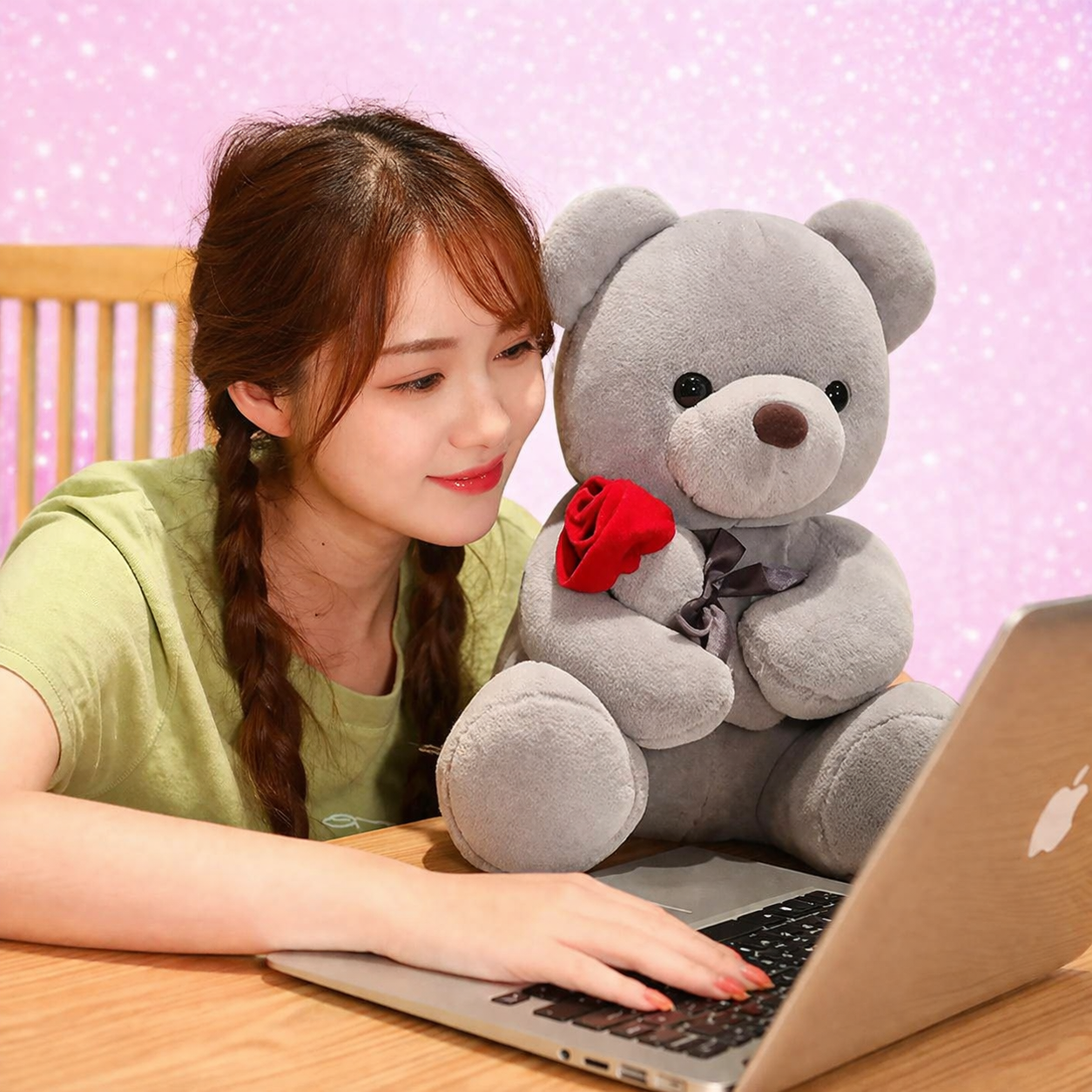 Rose Teddy Plush - Soft Valentine's Day Gift Cushion