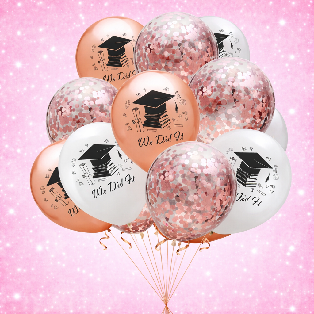 Graduation Latex Balloons - Gold Silver Black 10 Pack