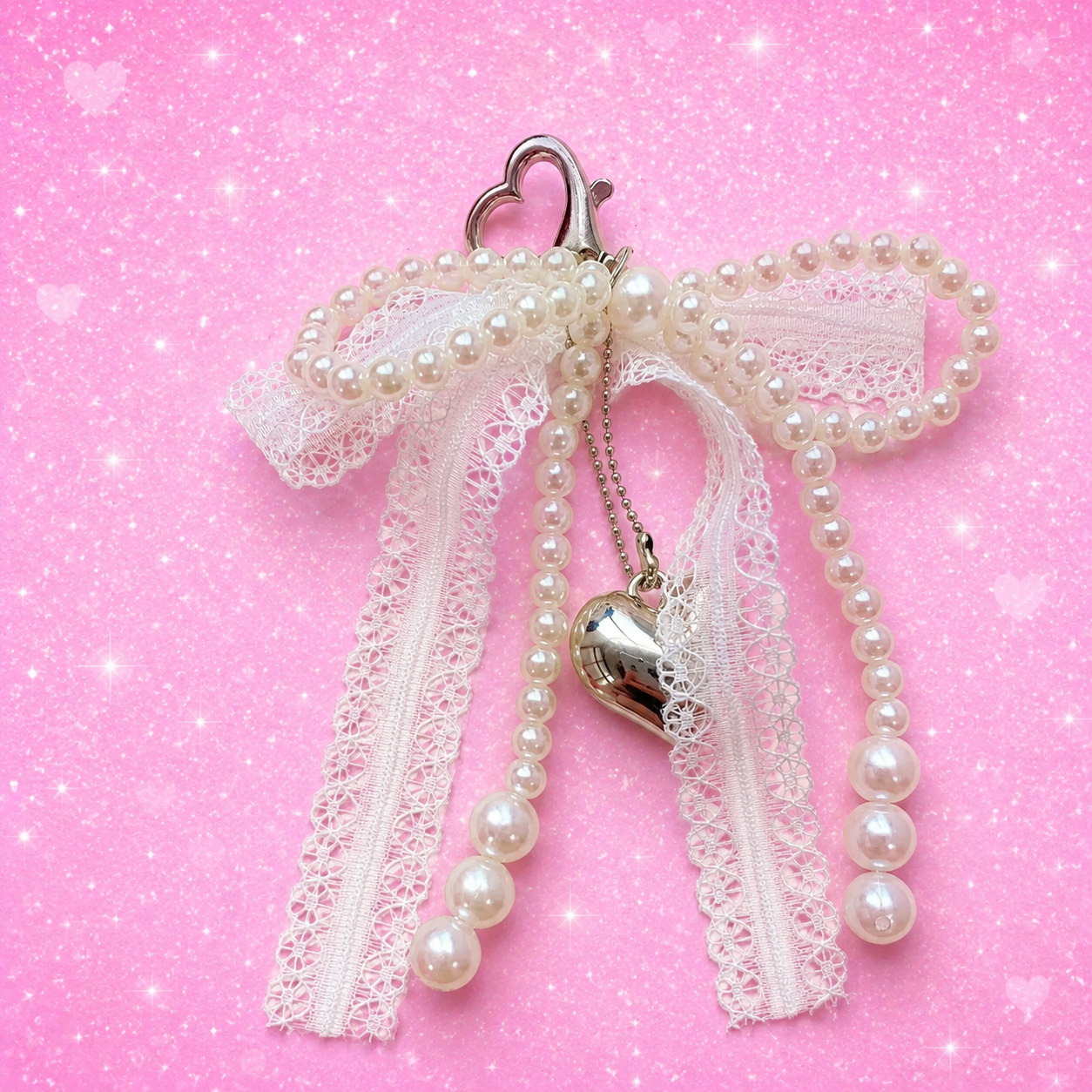 Pearl Bow Keychain Y2K Beaded Lace Pendant