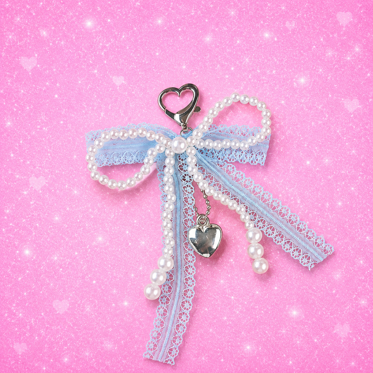 Pearl Bow Keychain Y2K Beaded Lace Pendant
