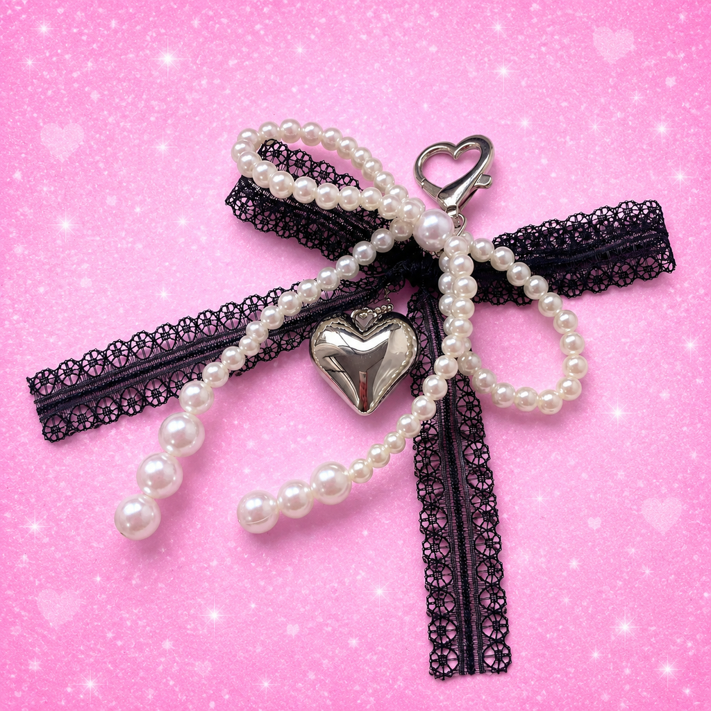 Pearl Bow Keychain Y2K Beaded Lace Pendant