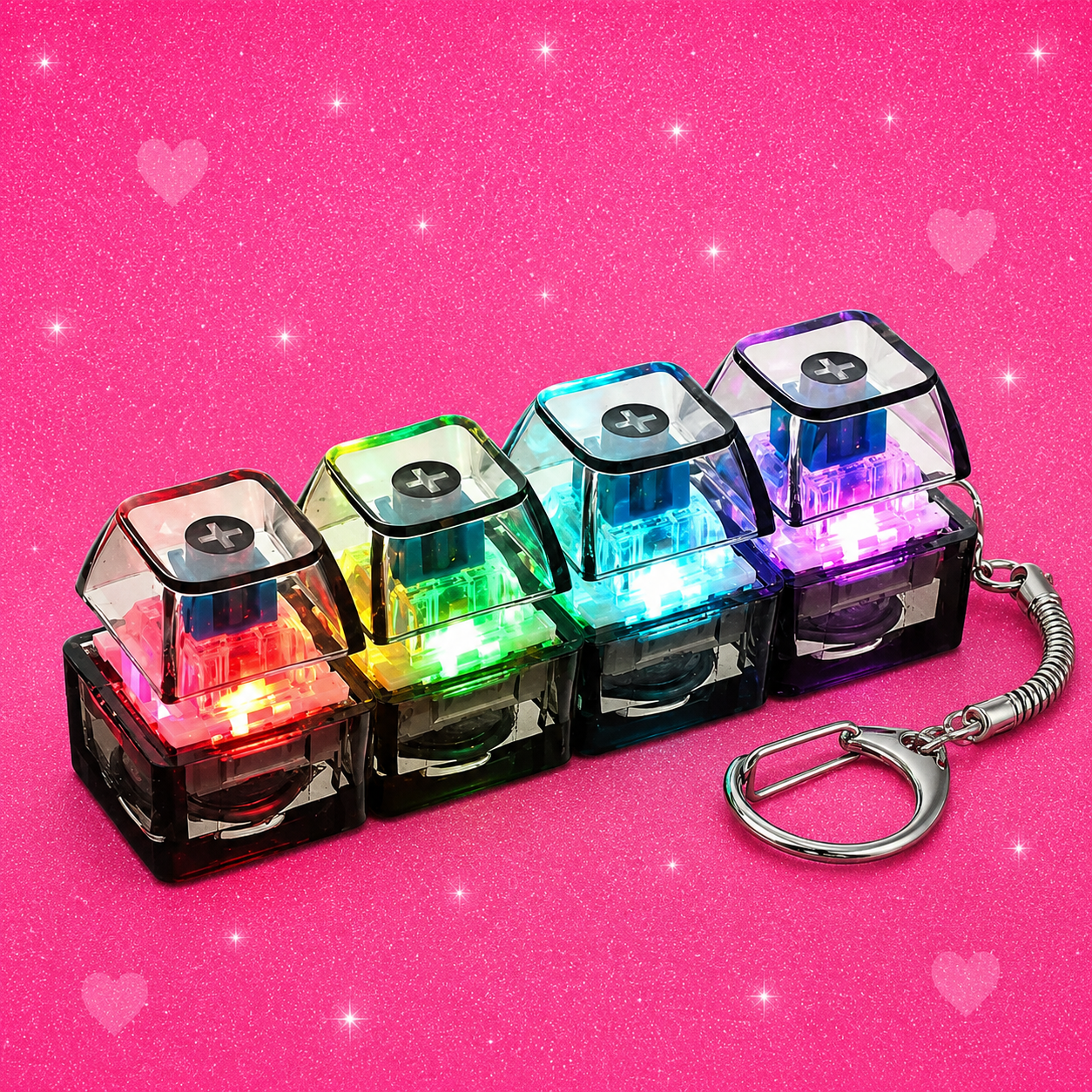 Mechanical Keyboard Keychain LED Fidget Toy 4 Switches