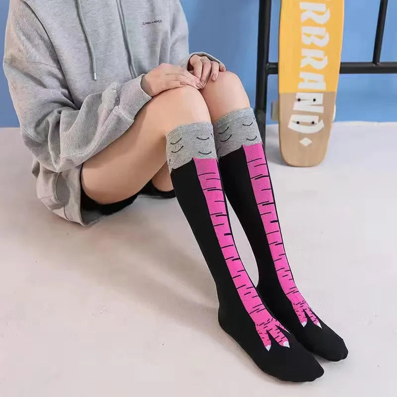 Trendy Women Socks With Knee Length Chicken Feet Funny Personalized Realistic Chicken Feet Birthday Gifts Trendy Sports Socks