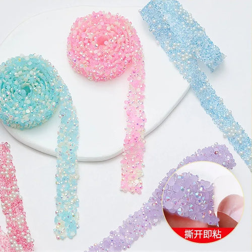 12mm*180mm Rhinestone Beaded Trim Resin Rhinestone Hotfix Ribbon Iron on Chain for DIY Garment,Shoes,dress,Kpop lightstick decor